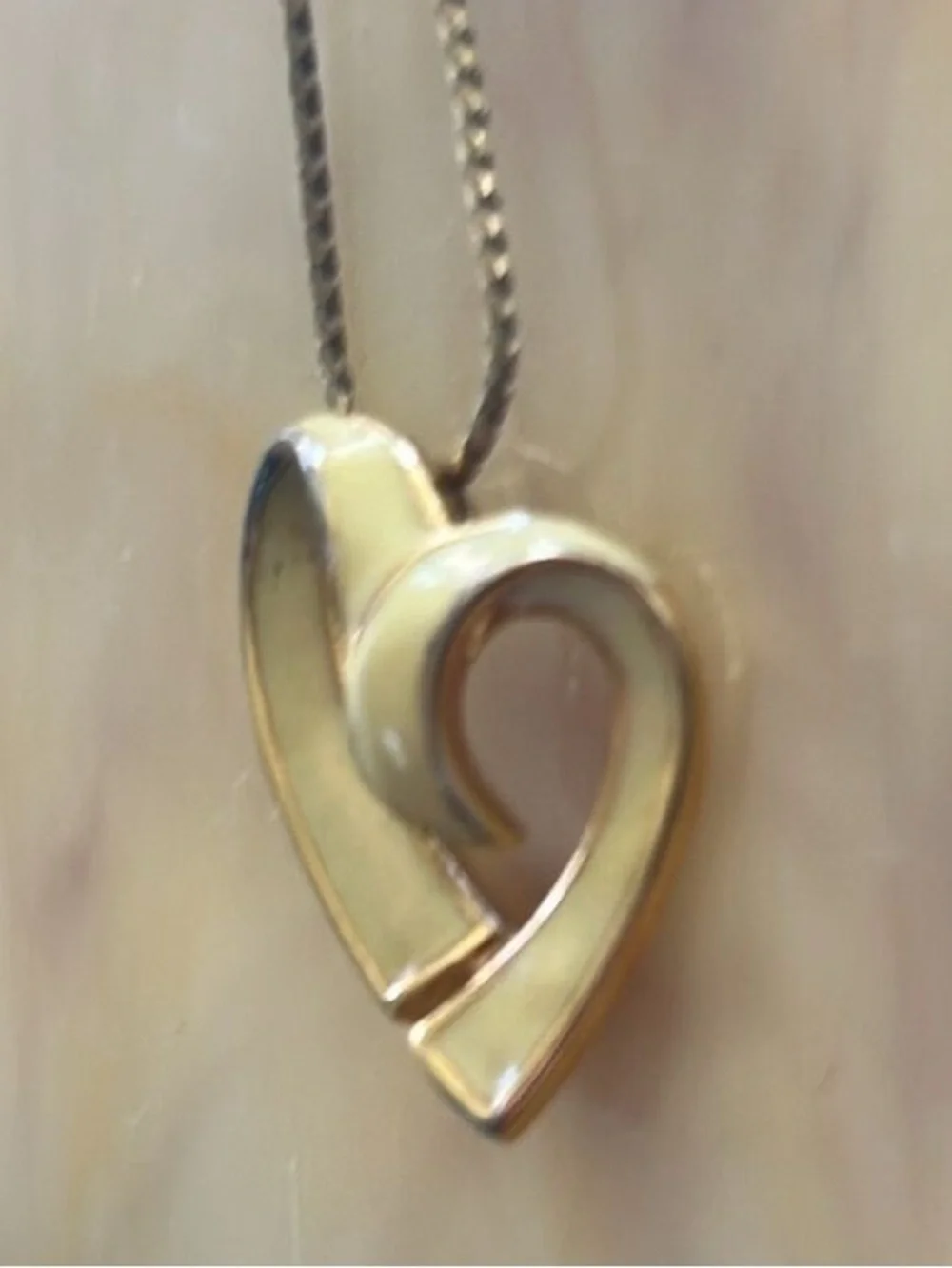 Sliding Open Heart Pendant Necklace Yellow Enamel Gold Tone Vintage 1968 MONET